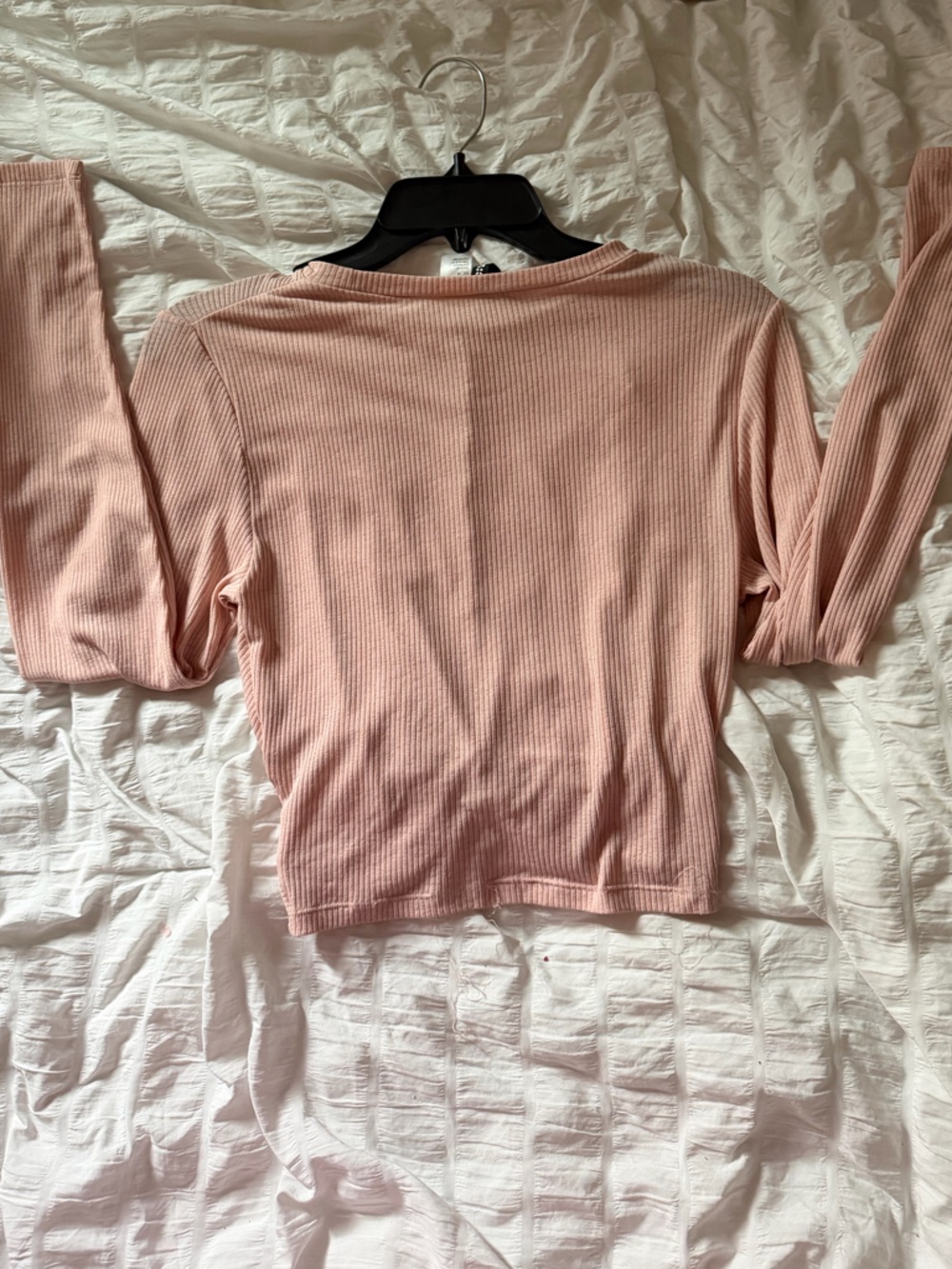 Two Ribbed Long Sleeve Tops - Cream & Blush - Picture 3 of 5